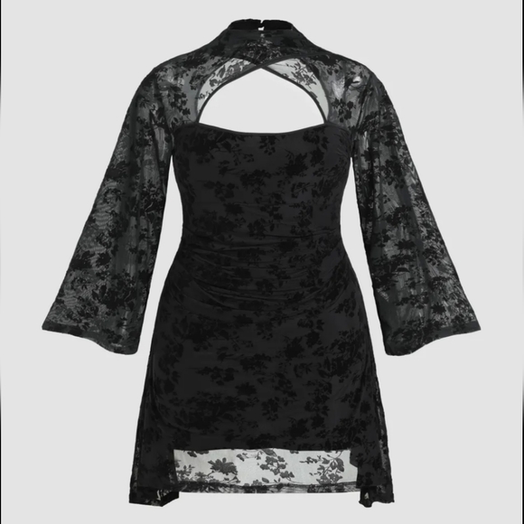 Cider Dresses & Skirts - Black Floral Lace Goth Minidress